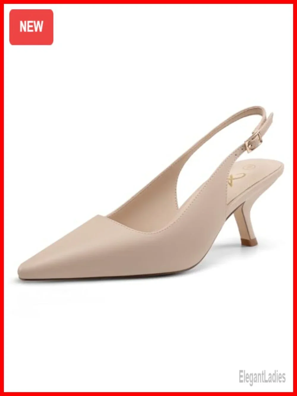 Women's Pointed Toe Kitten Heel Slingback Pumps with Adjustable Strap Faux